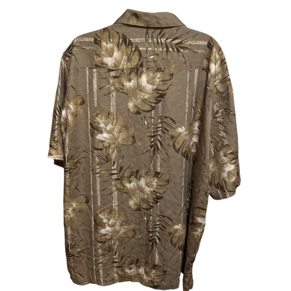 Stylish Men’s Large Caribbean Rayon Shirt – Brown Leaf Pattern, Short Sleeve - Picture 2 of 9